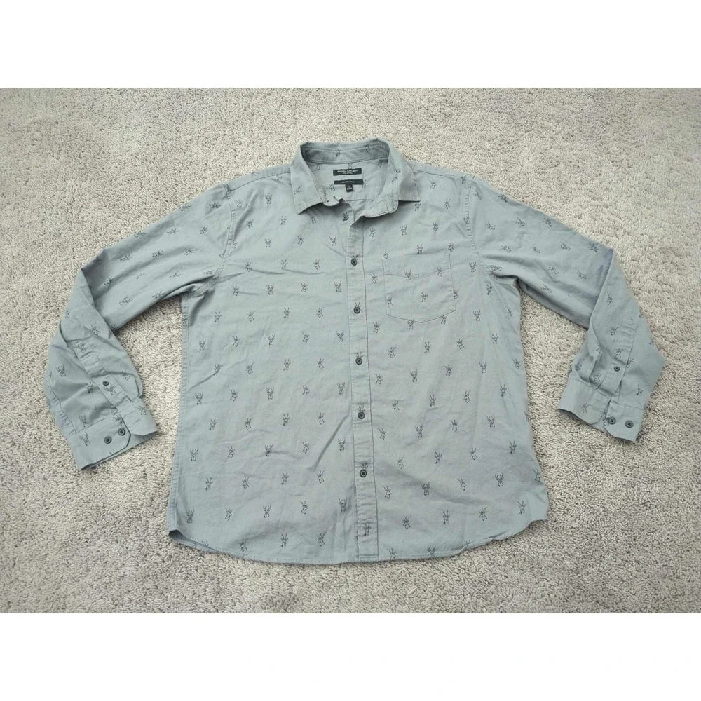 Banana Republic‎ Button Up Shirt Mens XL Animal Print Luxe Hunting Untucked Slim